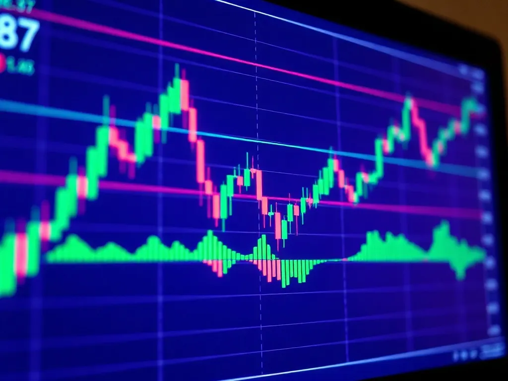 Close up of a computer screen showing complex financial char