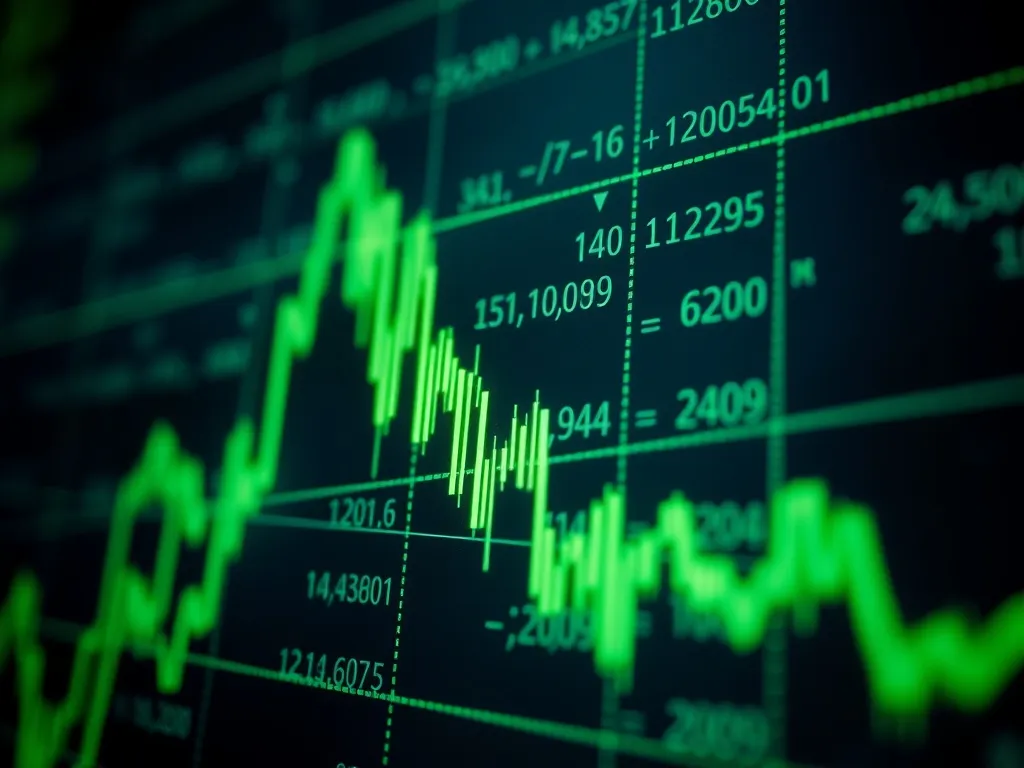 Close up of a technical financial chart with mathematical eq